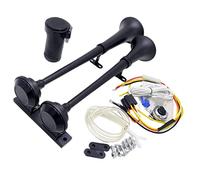 YIYIDA Car Horn Clacson per auto Corno d'aria Corno auto 24V Doppio tubo Corno Zinco Cromo Corno elettrico nero 170db Impermeabile Corno alto e basso tono con pompa ad aria Per 24V camion nave ecc