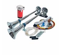 YIYIDA Clacson per auto Clacson per camion 175db Clacson per auto Argento Car Horn Tono alto e basso tono Corno zinco cromato doppio tubo con compressore rosso Air Horn per 24V auto yacht barca ecc