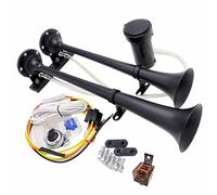 YIYIDA Clacson per auto Corno d'aria 170db Air Horn Corno elettrico della nave 12V Corno del camion Zinco cromo nero alto tono e basso tono Altoparlante Doppio tubo Car Horn per 12V car yacht barca