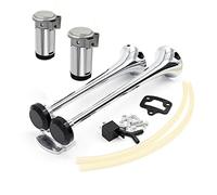 YIYIDA Clacson per auto Tromba ad aria Argento 165DB Horn Tromba per camion Tromba tono alto e tono basso Tromba a doppio tubo Zinco cromato Due pompe d'aria Altoparlante per 12V barca yacht RV ecc