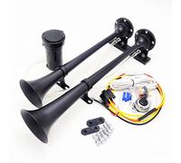 YIYIDA Tromba ad aria Tromba per camion nero 165DB Clacson per nave Tromba elettrica 45cm Tromba tono alto e tono basso Tromba a doppio tubo Zinco cromato Compressore per 12V barca auto yacht RV ecc