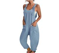 YIzdegg Baggy Salopette da donna senza maniche estive con cinghie salopette casual sciolto tuta da donna pagliaccetto regolabile tuta comoda gamba larga tuta con tasca elegante bodycon, Celeste., S