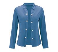 YIzdegg Blazer, elegante blazer da donna, tinta unita, per le mezze stagioni, leggera, sottile, per l'autunno, con tasche, doppiopetto aperto, per il tempo libero, Blu, M