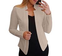 YIzdegg Blazer, giacca corta da donna, elegante blazer corto, tinta unita, a maniche lunghe, per ufficio, business, slim fit, giacche aperte, capispalla leggermente sottile, beige., L