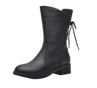 YIzdegg Donna Spring and Autumn Winter Plus Velvet Thickened Side Zipper Back Tie All Mid Heel Korean Soft Sole Plus Velvet Cotton Boots Mid Calf Boots Uomo 46, Nero , 36 EU