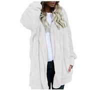 YIzdegg Giacca invernale da donna, lunga, calda, in pile, a maniche lunghe, con cappuccio, sottile, leggera, Bianco 48., 5XL