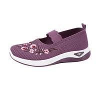 YIzdegg Orthopädische Schuhe Damen Mit Blumen - Atmungsaktive Sportschuhe Weiche Bequem Turnschuhe Vermascht Schnell Orthopädische Schuhe Leichte Rutschfeste Mesh Memory Schaum Freizeitschuhe, viola
