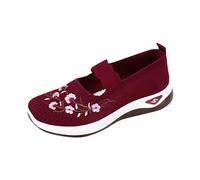 YIzdegg Orthopädische Schuhe Damen Mit Blumen - Atmungsaktive Sportschuhe Weiche Bequem Turnschuhe Vermascht Schnell Orthopädische Schuhe Leichte Rutschfeste Mesh Memory Schaum Freizeitschuhe, rosso