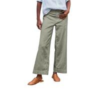 YIzdegg Palazzo, pantaloni da donna, casual, in cotone, lino, tinta unita, per il tempo libero, elasticizzati, leggeri, con tasche, comodi e traspiranti, verde, L