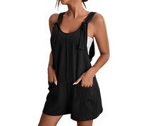 YIzdegg Salopette da donna, corto, estivo, in cotone, con spalline regolabili, tuta intera, Nero , M