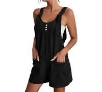 YIzdegg Salopette Donna Estate Corto Senza Maniche Con Tracolla Pantaloni A Gamba Larga Tuta Con Tasca Casual Sciolto Tuta Per Le Donne Pagliaccetto Regolabile Tuta Confortevole Playsuit, Nero , L