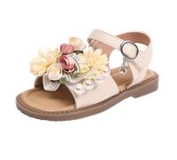 YIzdegg Sandali per bambini e bambine, con fiori, da principesse, estivi, per vacanze, spiaggia, per il tempo libero, piatti, antiscivolo, per matrimoni, compleanni, damigelle d'onore, beige., 32 EU