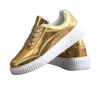 YIzdegg Scarpe da ginnastica da donna con paillette, con suola spessa, con lacci, leggere, da tennis, traspiranti, antiscivolo, per tutti i giorni, gold, 40