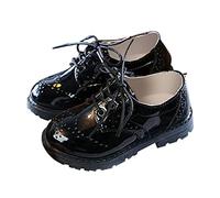 YIzdegg Scarpe in pelle per bambini e bambine, con lacci, multicolore, con suola antiscivolo, per bambini, alla moda, comode da camminare, traspiranti, slip on, Nero , 27 EU