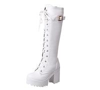 YIzdegg Stivali Stivali stringati impermeabili da donna con tacco alto stivali Stivali da donna con tacchi spessi trampolieri con neoprene, bianco, 41 EU