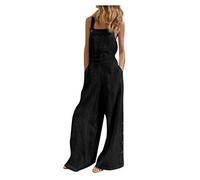 YIzdegg Tuta estiva da donna, tinta unita, con bottoni laterali, senza maniche, morbida e traspirante, con gamba larga, tutina regolabile, con tasche, Nero , 3XL