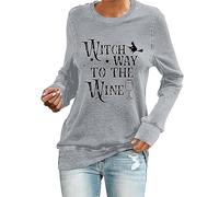 YIzdegg Witch Way to The Wine Shirt halloween felpa halloween wine shirt wine shirt halloween wine Shirt regalo Halloween t-shirt, grigio., L