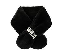 Yizelli Colletto da Donna in Pelliccia Sintetica Collo Invernale Warm Crossover Peluche Perla Sciarpa Collo Scrolla le Spalle per Primavera Autunno (Nero)