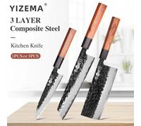 YIZEMA 1PC-3PCS Coltelli da cucina Set Utility Nakiri Kiritsuke Bunka Coltello Mannaia in acciaio composito giapponese Coltello da chef professionale