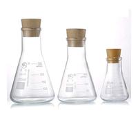 Yizerel - Set di 3 beute (250 ml, 150 ml e 50 ml) in vetro borosilicato graduate, con tappi in gomma e scala graduata accurata per uso da laboratorio, esperimenti, chimica, studi scientifici, ecc.