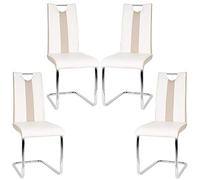 Yizhe Set di 4 Sedia a sbalzo per Sala da Pranzo, Sedie Sala da Pranzo Moderne in Pelle Artificiale per Cucina Ufficio Salotto (Beige Bianco, 4)
