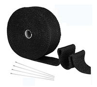 Yizhet 15M * 5CM Nastro Termico Isolante per Marmitte in Fibra di Vetro Benda Protezione Marmitta con 4 Fascette Acciaio Inox per Tubi di Scarico per Auto e Moto (Nero)