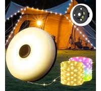 Yizhet Catena Luminosa da Campeggio 2 in 1, 10M Stringa di Luci Avvolgibile con 8 Modalità, Luce Calda e Colorata, Ricaricabile USB C e Impermeabile IPX4 per Tenda, Giardino, Esterno, Nero