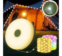 Yizhet Catena Luminosa da Campeggio 2 in 1, 10M Stringa di Luci Avvolgibile con Telecomando, 9 Modalità, Luce Calda e Colorata, Ricaricabile USB C e Impermeabile IPX4 per Tenda, Giardino, Esterno