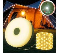 Yizhet Catena Luminosa da Campeggio 2 in 1, 10M Stringa di Luci Avvolgibile con Telecomando, 9 Modalità, Luce Bianca Calda, Ricaricabile USB C e Impermeabile IPX4 per Tenda, Giardino, Esterno