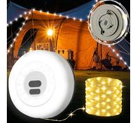 Yizhet Catena Luminosa da Campeggio 2 in 1, 10M Stringa di Luci da Campeggio Avvolgibile Bianco Caldo di 3 Modalità, Ricaricabile USB e Impermeabile IPX4 per Giardino Esterno