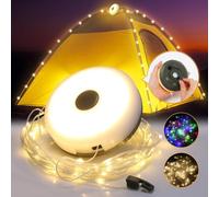 Yizhet Catena Luminosa da Campeggio 2 in 1, 10M Stringa di Luci da Campeggio Avvolgibile con 8 Modalità, Luce Calda e Colorata, Ricaricabile USB C e Impermeabile IPX4 per Giardino Esterno