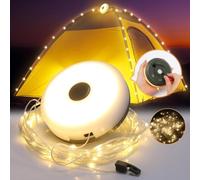 Yizhet Catena Luminosa da Campeggio 2 in 1, 10M Stringa di Luci da Campeggio Avvolgibile con 8 Modalità, Bianco Caldo, Ricaricabile USB C e Impermeabile IPX4 per Giardino Esterno