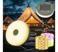 Yizhet Catena Luminosa da Campeggio Solare 2 in 1, 10M Stringa di Luci da Avvolgibile con 9 Modalità, Luce Bianca Calda e Colorata, Ricaricabile USB C e Impermeabile IPX4 per Giardino Esterno
