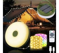 Yizhet Catena Luminosa Solare da Campeggio 2 in 1, 22M Stringa di Luci Avvolgibile Bianco Caldo e Colorato, 9 Modalità, Ricaricabile USB C e Impermeabile IPX4 per Giardino Esterno