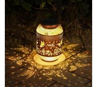 Yizhet Lanterna Solare da Esterno, Lampada Solare Decorativa da Giardino in Metallo, Illuminazione dalle 10 a 14 Ore, Bianco Caldo, Impermeabili IP65 per Tavolo, Prato, Balcone, Motivo Farfalla