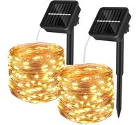Yizhet Luci Solari Esterno, 2 Pezzi 15+2M 150 Led Catena Luminosa Esterno Solare, 8 Modalità, Impermeabile IP65, Luce Bianca Calda, Totale di 34M 300 Led per Esterno Giardino Albero Patio Natale