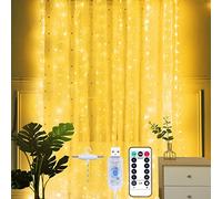 Yizhet Tenda Luminosa 2mx2m Luci per Tende 200 LED Tenda di Lucine con Gancetti Telecomando 8 Modalità, Luci per Tendina Impermeabile Timer e Dimmer per Matrimonio,Capodanno, Natale (Bianco Caldo)
