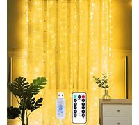 Yizhet Tenda Luminosa 3m x 2m, 200 LED Tenda di Lucine 8 Modalità, Luci per Tenda Impermeabile e Dimmerabile, Luci per Tendina con Telecomando e Timer per Matrimonio, Camera, Festa (Bianco Caldo)