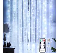 Yizhet Tenda Luminosa 3m x 3m 300 LED Tenda di Luci 8 Modalità, Luci per Tendina con Telecomando e Timer Luci di Tenda LED Impermeabile IP65 per Festa, Matrimonio, Natale (Bianco Freddo)