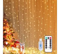 Yizhet Tenda Luminosa, 3m x 3m Luci per Tenda 300 Led Bianco Caldo, 8 Modalità, con Telecomando, Timer e Dimmer, Impermeabile IP65 per Natale, Festa, Matrimonio, alimentato da USB