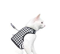 Yizhi Miaow Pettorina e guinzaglio per gatti a prova di fuga, pettorina regolabile per gatti, imbottita, elegante giacca da passeggio per gatti, a quadri neri, extra large