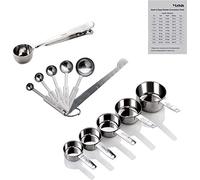 Yizish Misurini e cucchiai in acciaio inox con righello di misurazione, Scoop con clip, Tabella di conversione della cucina Set di 12 per ingredienti secchi e liquidi