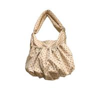 YIZITU Borsa a tracolla con chiusura a coulisse alla moda Borsa a tracolla in cotone con motivo a pois Design a pieghe Spazioso interno coreano con coulisse, cachi, One Size
