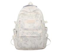 YIZITU Casual Stile Coreano Zaino Semplice Per La Scuola Lavoro Viaggio Cartoon Bear Stampa Borsa A Tracolla Con Spaziosi Scomparti Ampio Scomparto Interno, bianco