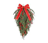 YIZITU Christmas Realistic Pine Teardrop Swag with Red Bow And Berries for Stair Railing Wall Window Christmas Decor Festive Realistic Pine Teardrop Garland with Red Berries