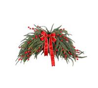 YIZITU Christmas Realistic Pine Teardrop Swag with Red Bow And Berries for Stair Railing Wall Window Christmas Decor Festive Realistic Pine Teardrop Garland with Red Berries