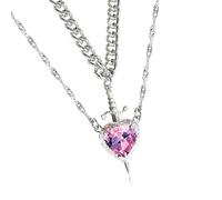 YIZITU Collana con ciondolo a forma di cuore e spade, in acciaio inox, lunghezza regolabile, accessorio per trendsetter, gioielli alla moda da donna, C, come descritto, come descritto