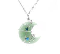 YIZITU Collana di cristallo con luna crescente e filo avvolto pietre preziose naturali ciondolo catena clavicola decorazione gioielli