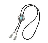 YIZITU Cravatta da uomo in finta pelle, stile occidentale, con ciondolo a forma di piuma, stile western, stile cowboy, costume da cowboy, Modello antico blac, Taglia unica