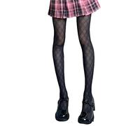 YIZITU Donne Lolita Gotico Sottile Nero Collant Harajuku Diamante Giapponese Check Plaid Fantasia Collant Trasparente Calze Cosplay, Nero , S-L
